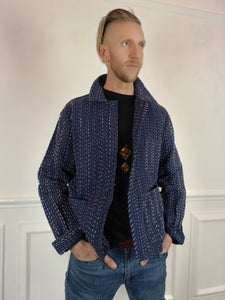 Kantha Workwear jacket - Navy multicolour thread.
