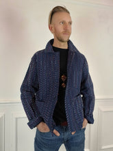 Load image into Gallery viewer, Kantha Workwear jacket - Navy multicolour thread.