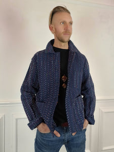 Kantha Workwear jacket - Navy multicolour thread.