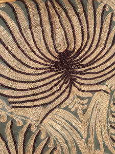 Hand beaded Lotus cushion cover